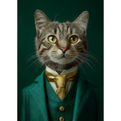 Tableau décoratif chat en costume vert 55 x 75 cm, Dada Art