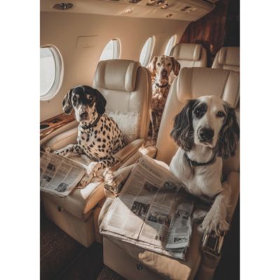 Tableau décoratif chiens en avion privé 55 x 75 cm, Dada Art
