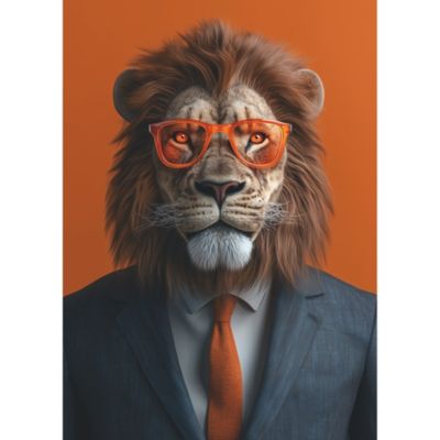 Tableau décoratif lion en costume orange 55 x 75 cm, Dada Art