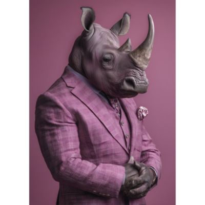 Tableau décoratif rhinocéros en costume rose 55 x 75 cm, Dada Art