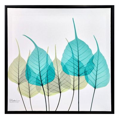 Tableau dessin feuilles sur cadre en bois noir 40x40 cm - LEAF