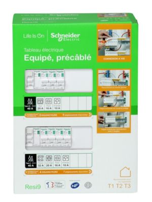 Tableau électrique pré-équipé et pré-câblé T1 au T3 - 2 rangées - 26 modules (11 inclus) Schneider Electric Resi9 XP