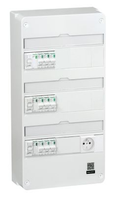 Tableau électrique pré-équipé et pré-câblé T2 à T4 - 3 rangées - 39 modules Schneider Electric + prise modulaire