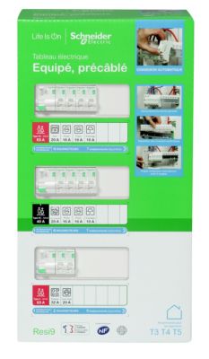 Tableau électrique pré-équipé et pré-câblé T3 au T5 - 3 rangées - 39 modules Schneider Electric Resi9 XE