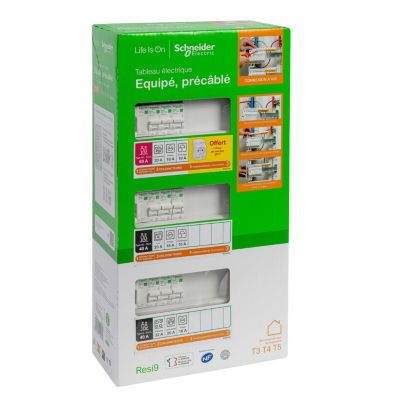 Tableau électrique pré-équipé et précâblé pour logements T3-T4-T5 - 3 rangées - 39 modules Schneider Electric + prise modulaire 16A