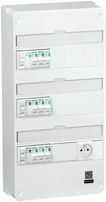 Tableau électrique pré-équipé et précâblé pour logements T3-T4-T5 - 3 rangées - 39 modules Schneider Electric + prise modulaire 16A