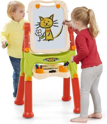Tableau Enfant Double Face Blanc/Noir,avec Tableau de Peinture Rotatif,Plateau de Rangement,Réglable en Hauteur,pour 3+ Ans,Orange