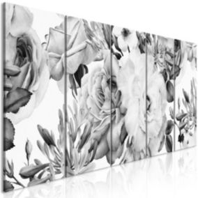 Tableau Fleurs Rose Composition (5 Parts) Narrow Black and White 225x90 cm