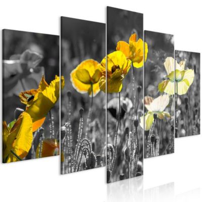 Tableau Fleurs Yellow Poppies (5 Parts) Wide 100x50 cm
