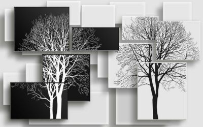 Tableau graphique arbres sur fonds noir et blanc - 80x50 cm