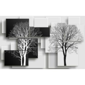 Tableau graphique arbres sur fonds noir et blanc - 80x50 cm