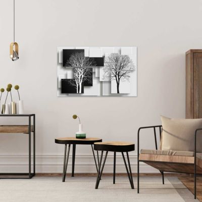 Tableau graphique arbres sur fonds noir et blanc - 80x50 cm