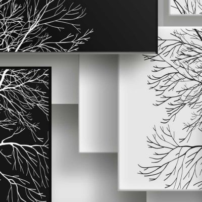 Tableau graphique arbres sur fonds noir et blanc - 80x50 cm