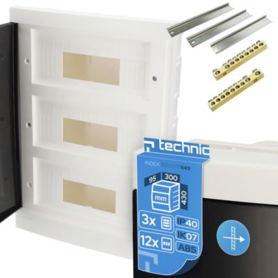 Tableau électrique encastré 36 modules 3x12  blanc fumé IP44 avec rail DIN EDO777849