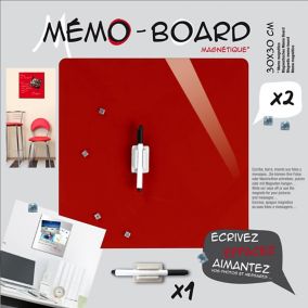 Tableau mémo board rouge 30 x 30 cm