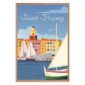 Tableau mural encadré illustration bateaux à saint-tropez 65x97 cm - Fabriqué en France