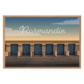 Tableau mural encadré illustration cabines normandie 65x97 cm - Fabriqué en France