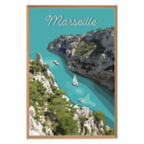 Tableau mural encadré illustration calanque 65x97 cm - Fabriqué en France