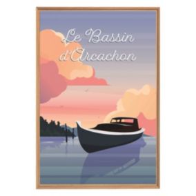 Tableau mural encadré illustration coucher de soleil arcachon 65x97 cm - Fabriqué en France