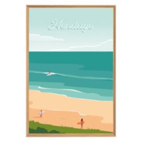 Tableau mural encadré illustration plage d'hendaye 65x97 cm - Fabriqué en France