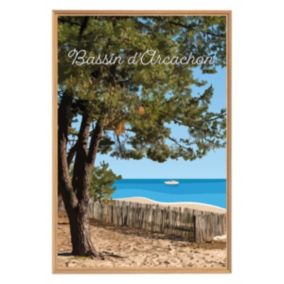 Tableau mural encadré illustration plage du bassin d'arcachon 65x97 cm - Fabriqué en France