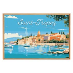 Tableau mural encadré illustration port de saint-tropez 65x97 cm - Fabriqué en France