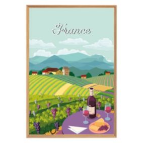 Tableau mural encadré illustration vignoble france 65x97 cm - Fabriqué en France