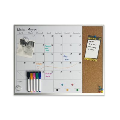 Tableau mémo magnétique blanc avec feutre et aimants blanc 40 x 60 cm