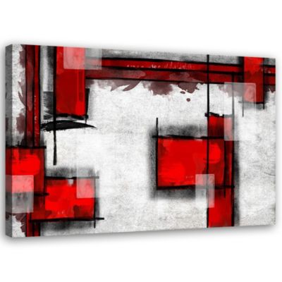 Tableau sur toile, Abstrait Blanc Rouge 90x60 cm