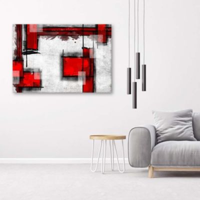Tableau sur toile, Abstrait Blanc Rouge 90x60 cm