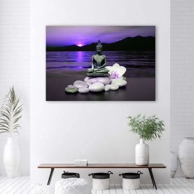 Tableau Déco Toile 120x80cm - Fleurs Violettes & Pierres - Arttor