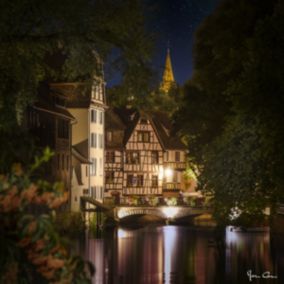 Tableau sur toile clocher cathédrale de strasbourg la nuit 45x45 cm - Fabriqué en France