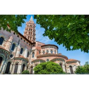 Tableau sur toile devant la basilique saint-sernin de toulouse 45x65 cm - Fabriqué en France