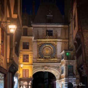 Tableau sur toile gros horloge rouen de nuit 45x45 cm - Fabriqué en France