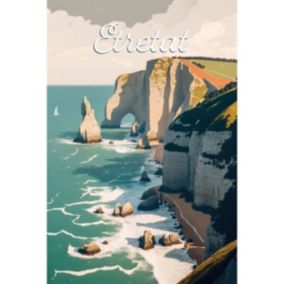 Tableau sur toile illustration falaise etretat 45x65 cm - Fabriqué en France