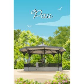 Tableau sur toile illustration kiosque jardin pau 30x45 cm - Fabriqué en France