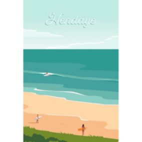 Tableau sur toile illustration plage d'hendaye 30x45 cm - Fabriqué en France