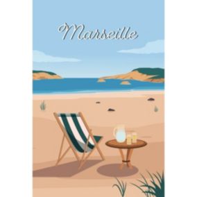 Tableau sur toile illustration plage de marseille 30x45 cm - Fabriqué en France