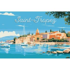 Tableau sur toile illustration port de saint-tropez 30x45 cm - Fabriqué en France