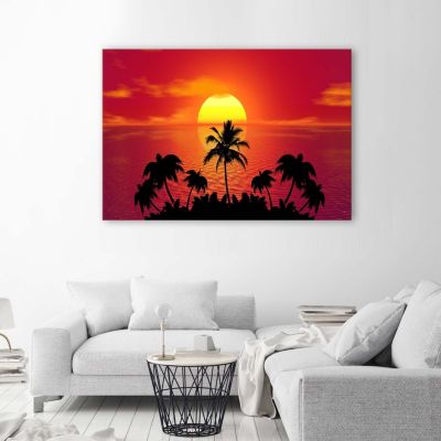 Tableau sur toile, Palmiers tropicaux au coucher du soleil 60x40 cm