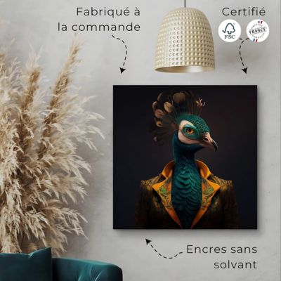 Tableau sur toile paon humain 30x30 cm Fabriqué en France