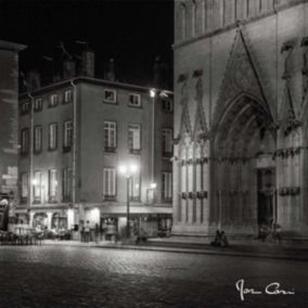 Tableau sur toile place saint-jean lyon noir et blanc 45x45 cm - Fabriqué en France