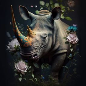 Tableau sur toile rhinocéros fleuri 30x30 cm - Fabriqué en France