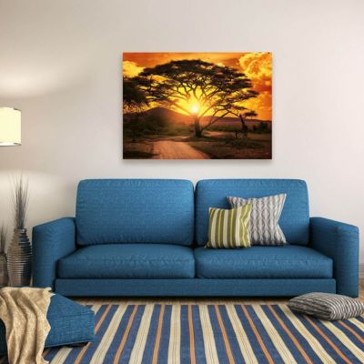 Tableau sur toile savane au coucher du soleil 100x140 cm - Fabriqué en France