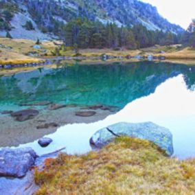 Tableau sur toile vue lac pyrénnées 65x65 cm - Fabriqué en France