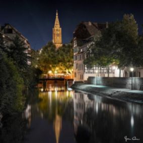 Tableau sur toile vue quai strasbourg de nuit 45x45 cm - Fabriqué en France