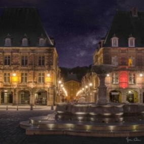 Tableau sur verre fontaine place ducale 45x45 cm - Fabriqué en France