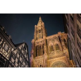 Tableau sur verre synthétique cathédrale notre-dame de strasbourg de nuit 80x120 cm - Fabriqué en France