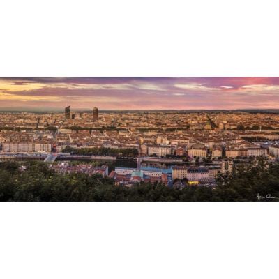 Tableau sur verre synthétique skyline de lyon 65x145 cm Fabriqué en France