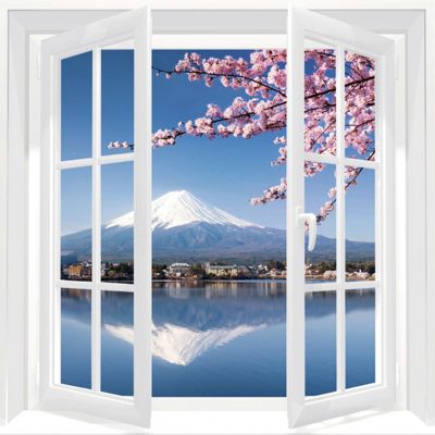 Tableau verre acrylique Fenetre Sur Le Mont Fuji 90 x 90 cm - Décoration murale photo pour la maison